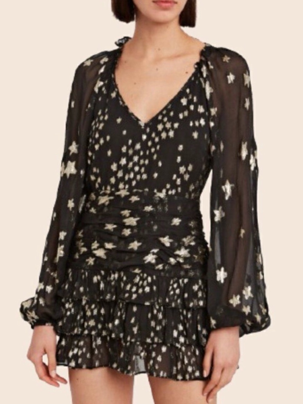 LoveShackFancy Black Star-Print Mini Dress